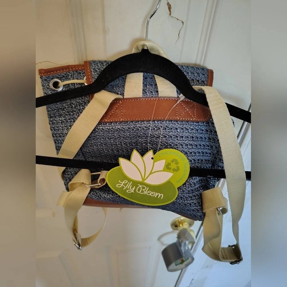 Lily Bloom Mini Backpack Purse With Blue Crossstich - Picture 5 of 8